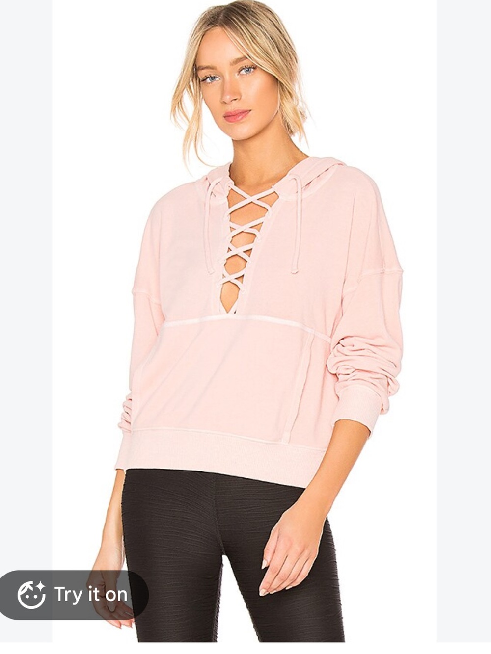 Free people movement believer hoodie large pale pink loungewear crop lace up FP